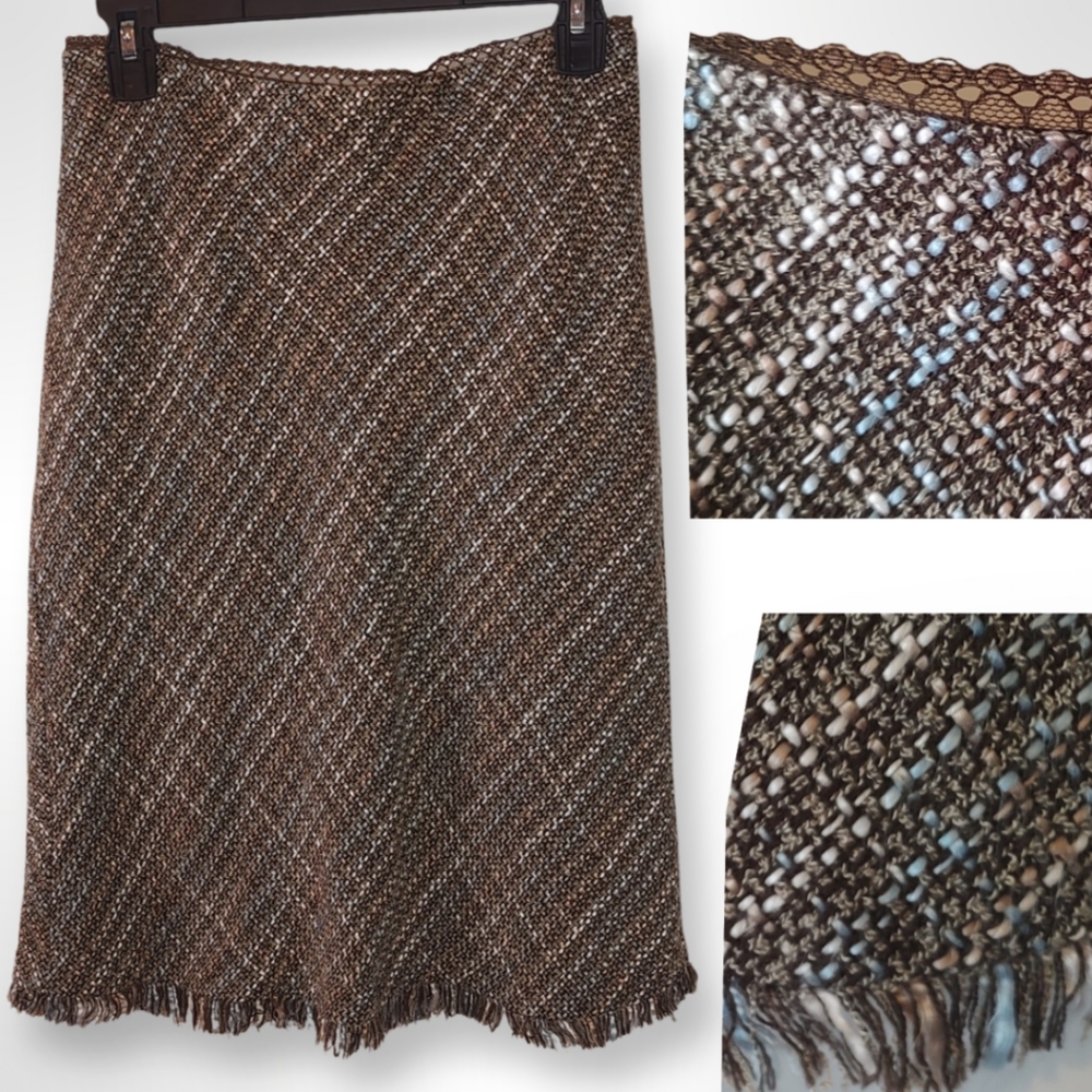 Tailor B.Moss Acrylic Woven Skirt, Size 4, Brown Light Blue White